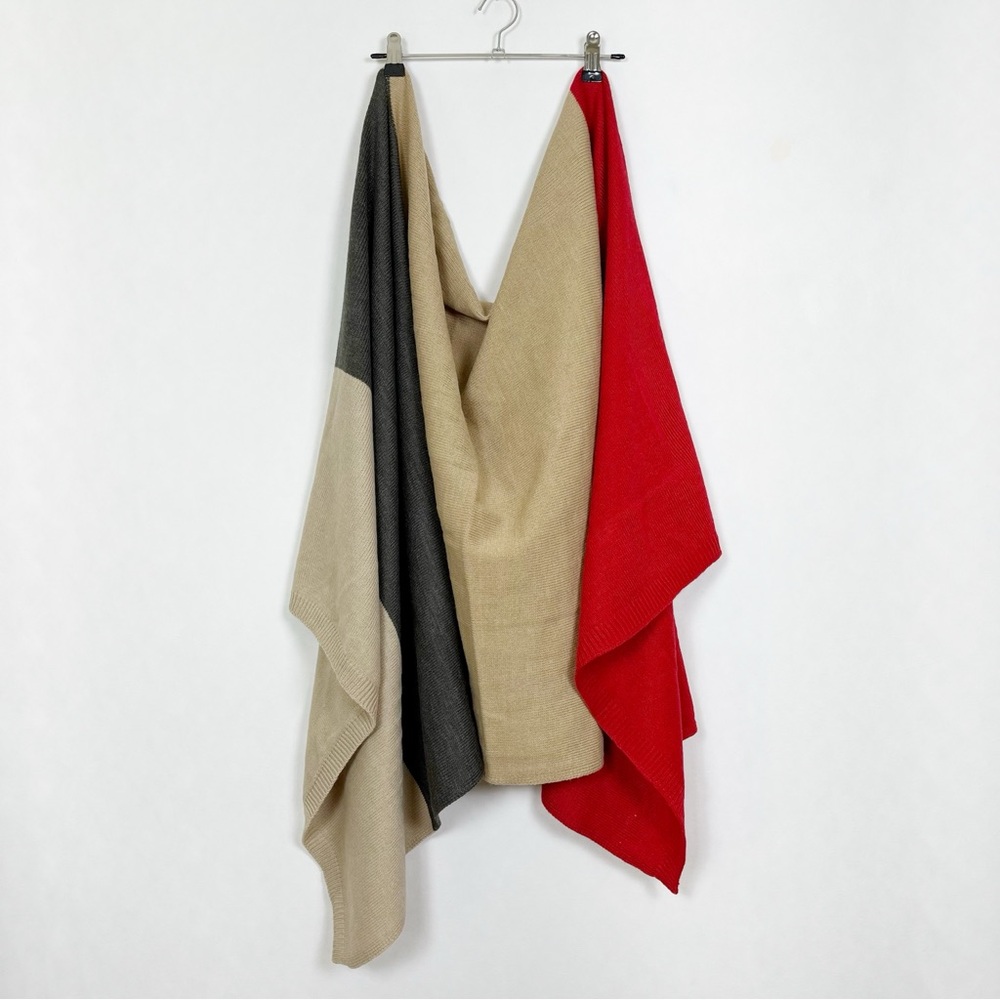 Indigo Colourโ Block Wrap Scarf Grey Red Tan